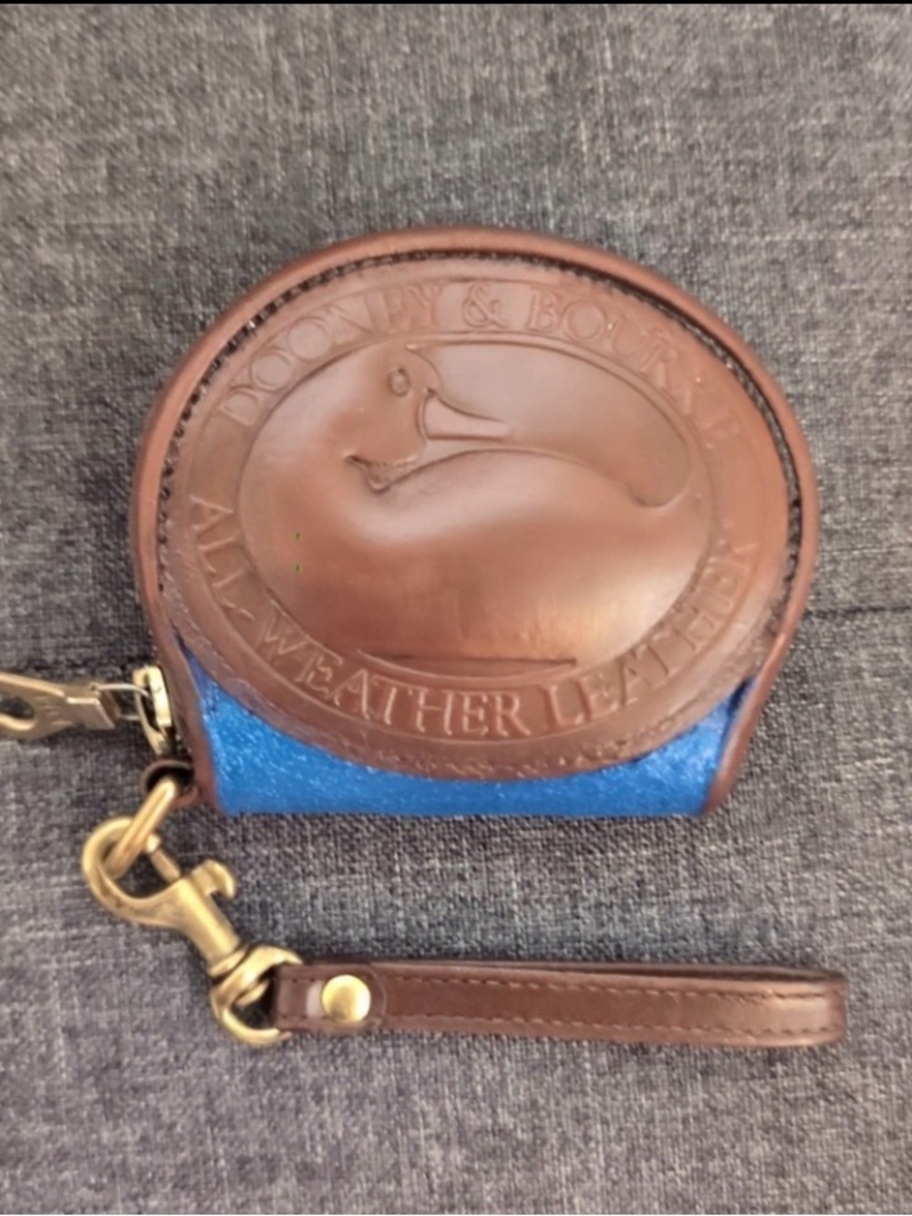 “Dooney & Bourke” Blue Glow-in-the-Dark Leather Sm. Duck Zip Around Coin Pouch